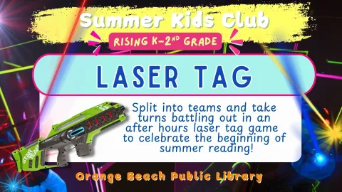 Split into teams and take  turns battling out in an  after hours laser tag game  to celebrate the beginning of  summer reading!