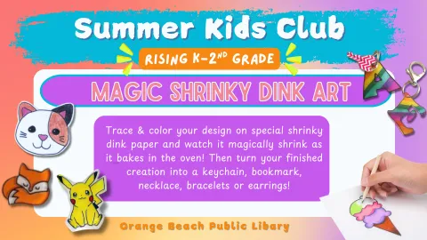 Trace & color your design on special shrinky dink paper and watch it magically shrink as it bakes in the oven! Then turn your finished creation into a keychain, bookmark, necklace, bracelets or earrings!