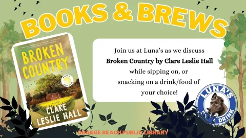 Join us at Luna’s as we discuss  Broken Country by Clare Leslie Hall  while sipping on, or  snacking on a drink/food of  your choice!
