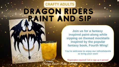 Join us for a fantasy  inspired paint-along while sipping on themed mocktails inspired by the popular fantasy book, Fourth Wing!  You’re welcome to enjoy our refreshments or bring your own!