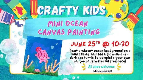 Paint a vibrant ocean background on a mini canvas, then add a glow-in-the-dark sea turtle to complete your own unique underwater masterpiece!