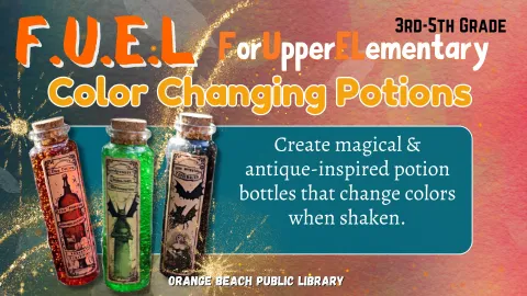 Pictured: Three color changing potions surrounded by sparkles