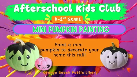 3 painted pumpkins (One green Frankenstein, one pink with a cute face, and one purple vampire) on a paint splattered background. 