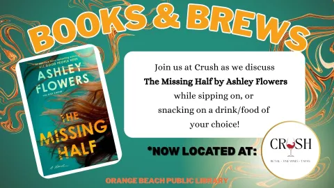 The book cover of "The Missing Half" by Ashley Flowers. Girl's orange hair in the wind on teal backround. 