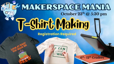Two example tshirts next to a t-shirt press