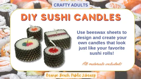 Pictured four different sushi rolls made of black, white, and other various colors of beeswax sheets. 