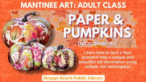 Three colorful and patterened faux pumpkins on an orange background. 