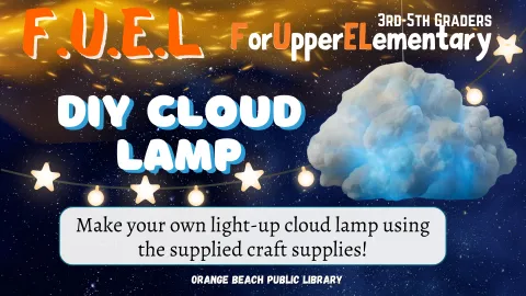 cloud lamp with blue hue over starry night background with string lights
