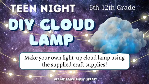 cloud lamp with blue hue over starry night background with string lights