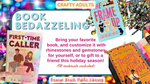 Pictured: 3 book covers with rhinestones bedazzeling pieces of it. 