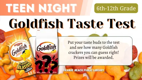 Pictured: two bags of goldfish crackers, one extra chedder flavored, and one is a red bag of mystery flavored on a goldfish cracker background