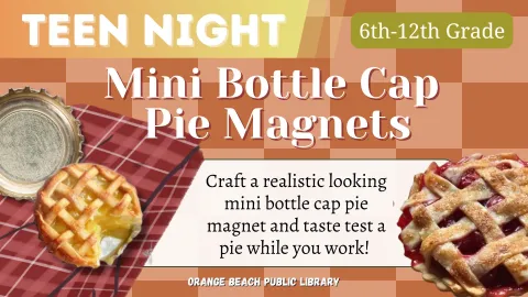 Pictured: An apple pie craft in a bottle cap and a real apple pie on a checkered background. 