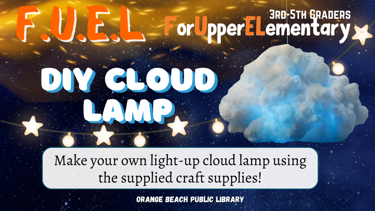 cloud lamp with blue hue over starry night background with string lights