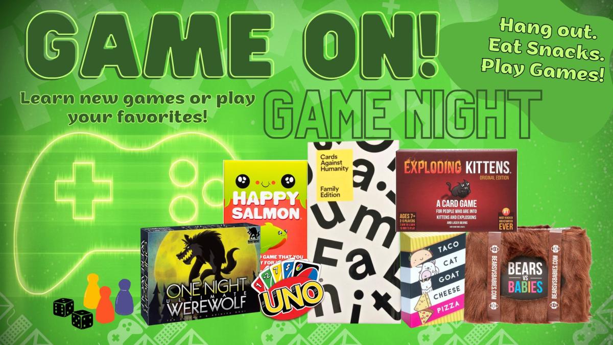 Pictured: Various board games on a bright green neon background 