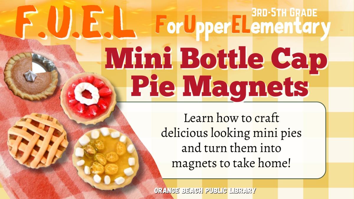 Pictured: Four different types of pie made in bottle caps with polymer clay. 