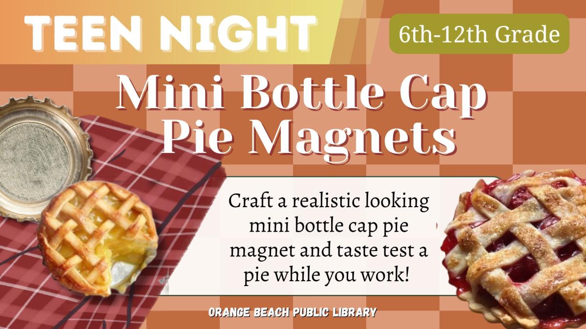 Pictured: An apple pie craft in a bottle cap and a real apple pie on a checkered background. 